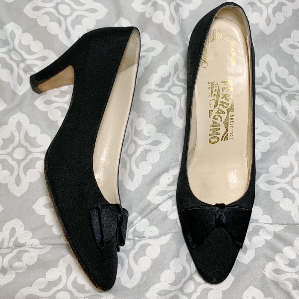 Salvador Ferragamo Black Heels with Bows